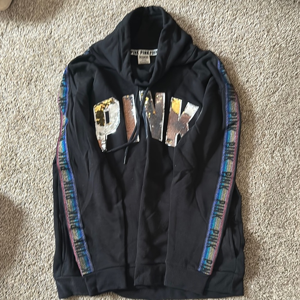 Victoria's Secret PINK Black Hoodie with Sequin Logo